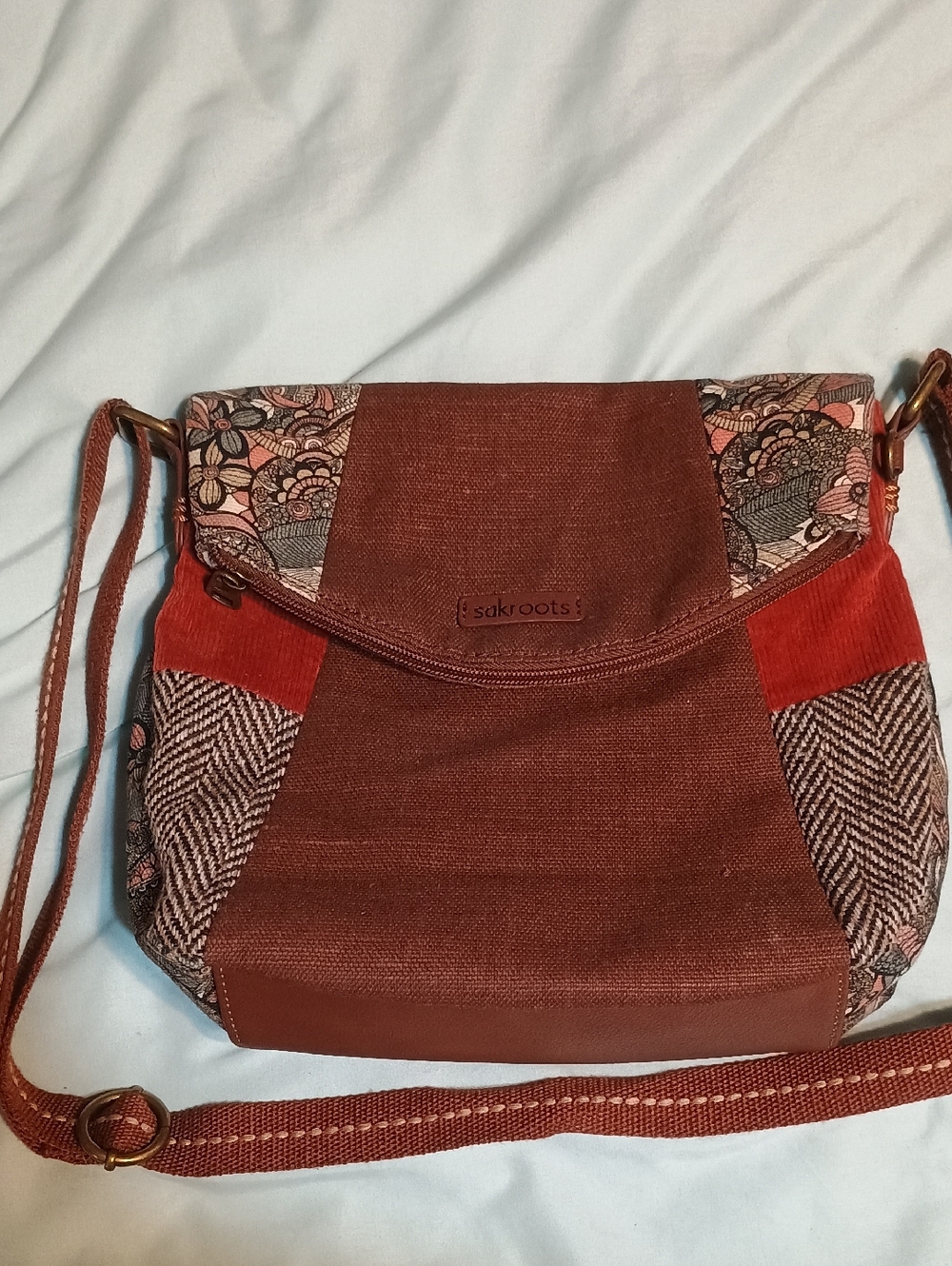 Sakroots Rust & Coral Multi-Panel Crossbody Bag